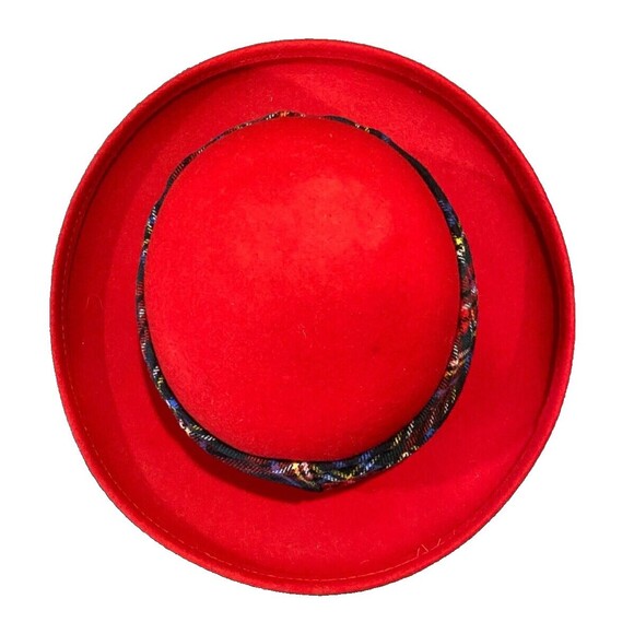 NWT Vintage NORDSTROM 100% Wool Felt Hat Red Tartan Plaid Holiday Adult OS ITALY - Picture 5 of 9